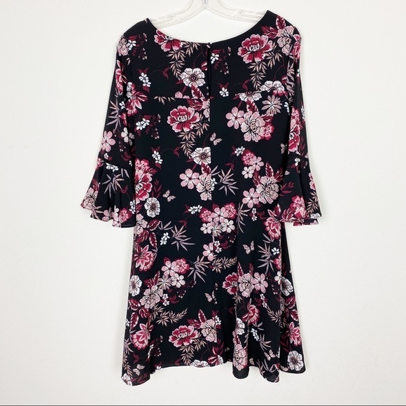 J Howard Black Floral Dress Bell Sleeves 6 - Picture 6 of 10